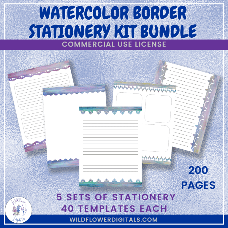 Watercolor Border Stationery Kit Bundle